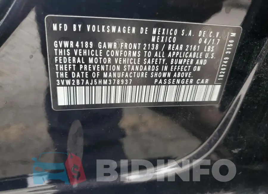 3VW2B7AJ5HM378937 Photo# 12