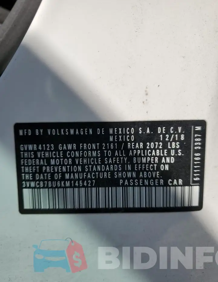 3VWCB7BU6KM145427 Photo# 12