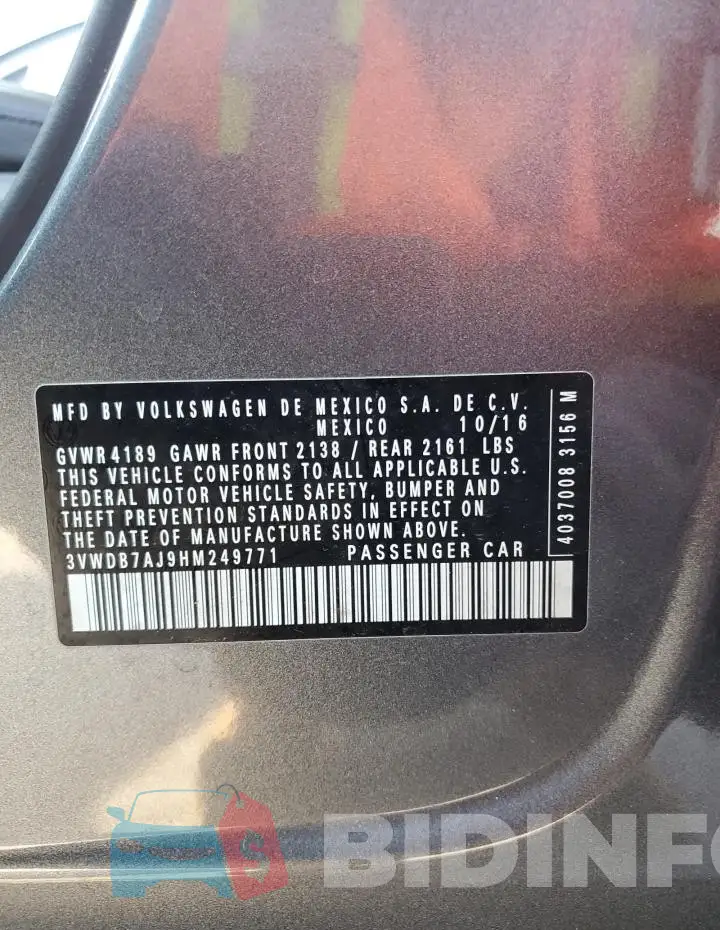 3VWDB7AJ9HM249771 Photo# 12