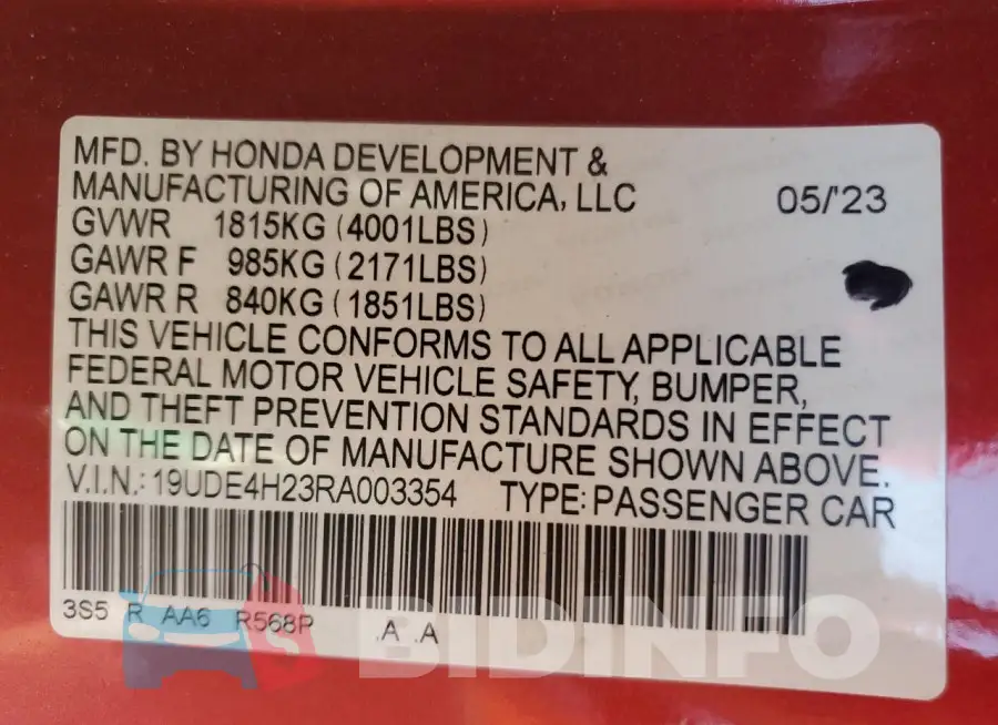 19UDE4H23RA003354 Photo# 13