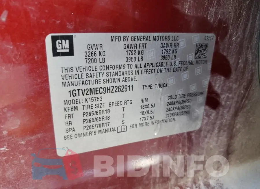 1GTV2MEC9HZ262911 Photo# 12
