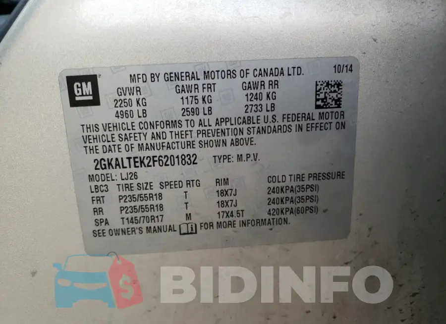 2GKALTEK2F6201832 Photo# 13