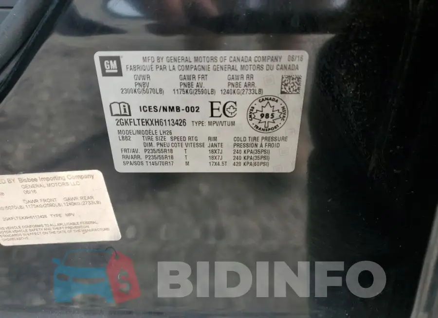 2GKFLTEKXH6113426 Photo# 13