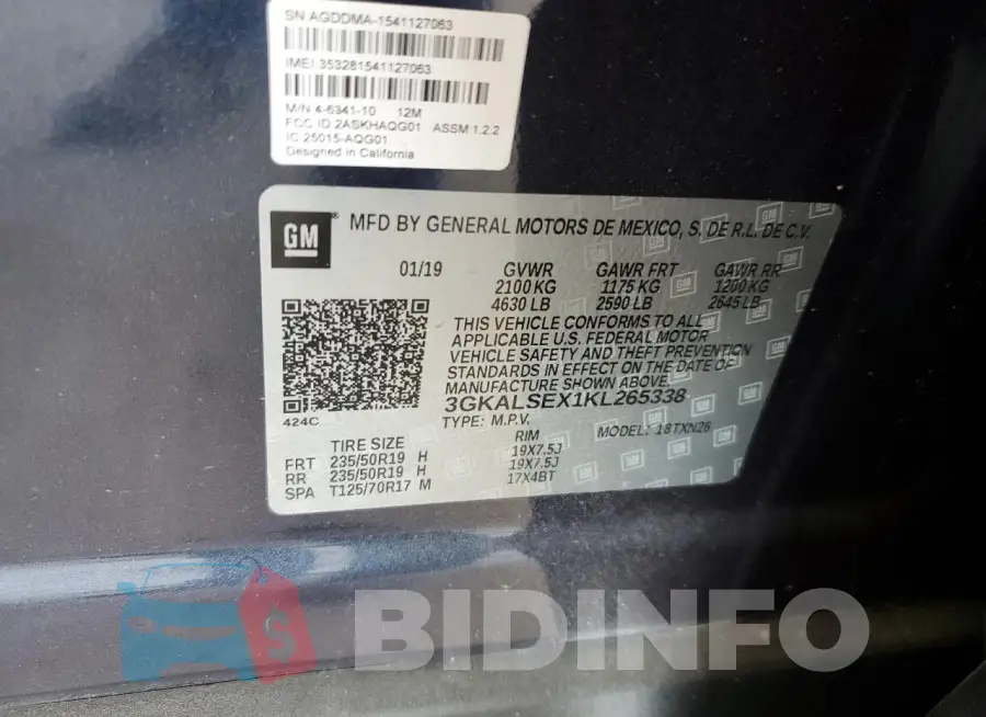 3GKALSEX1KL265338 Photo# 13