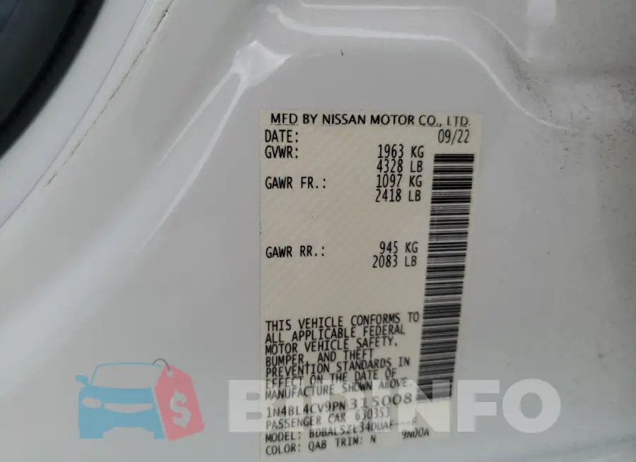 1N4BL4CV9PN315008 Photo# 12