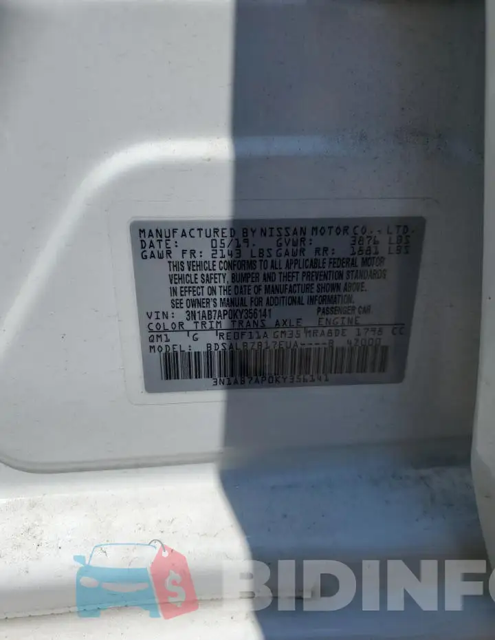 3N1AB7AP0KY356141 Photo# 12