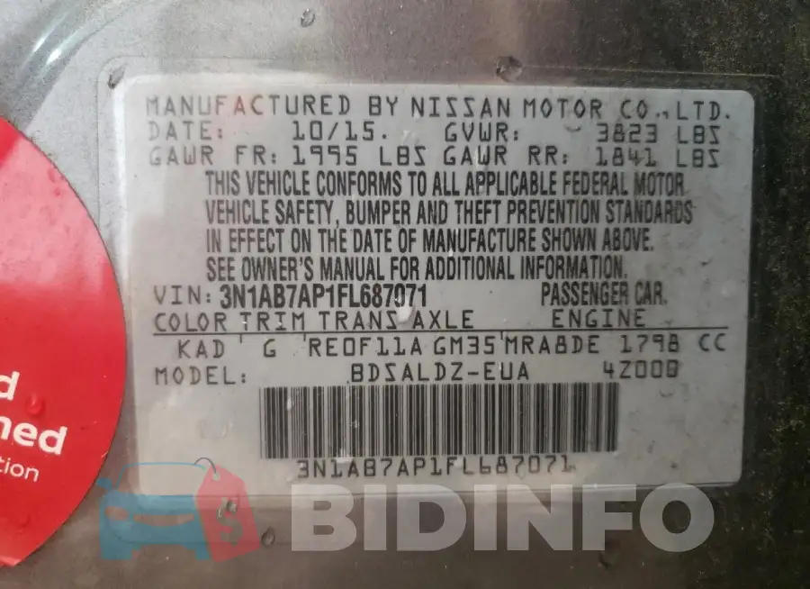 3N1AB7AP1FL687071 Photo# 13