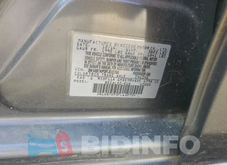 3N1AB7AP3FL632704 Photo# 12