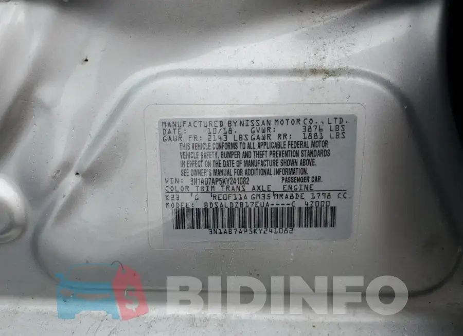 3N1AB7AP5KY241082 Photo# 12