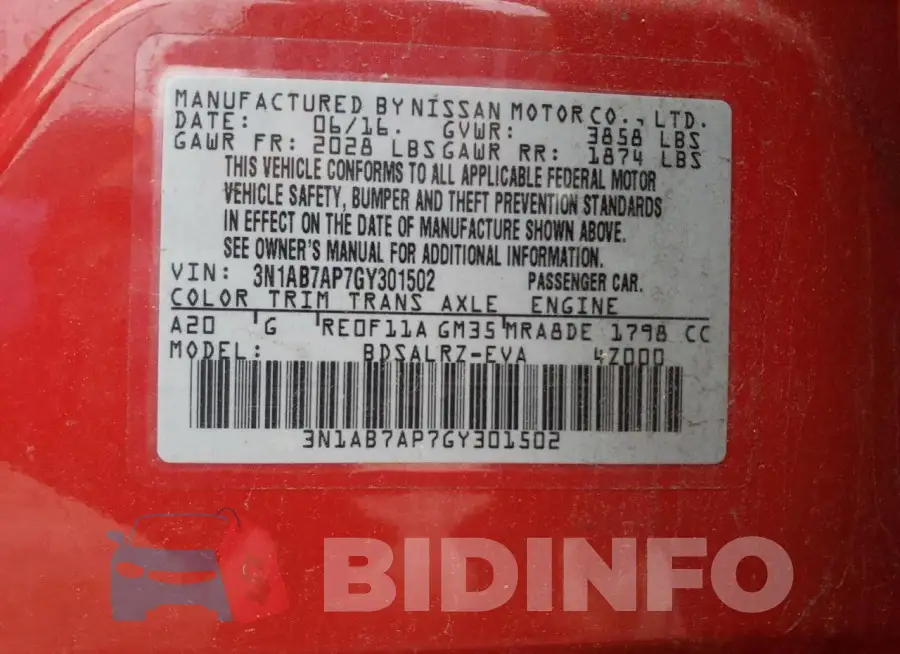 3N1AB7AP7GY301502 Photo# 12