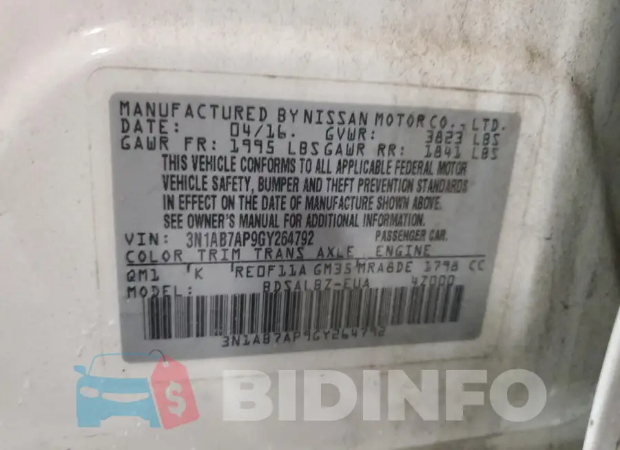 3N1AB7AP9GY264792 Photo# 12