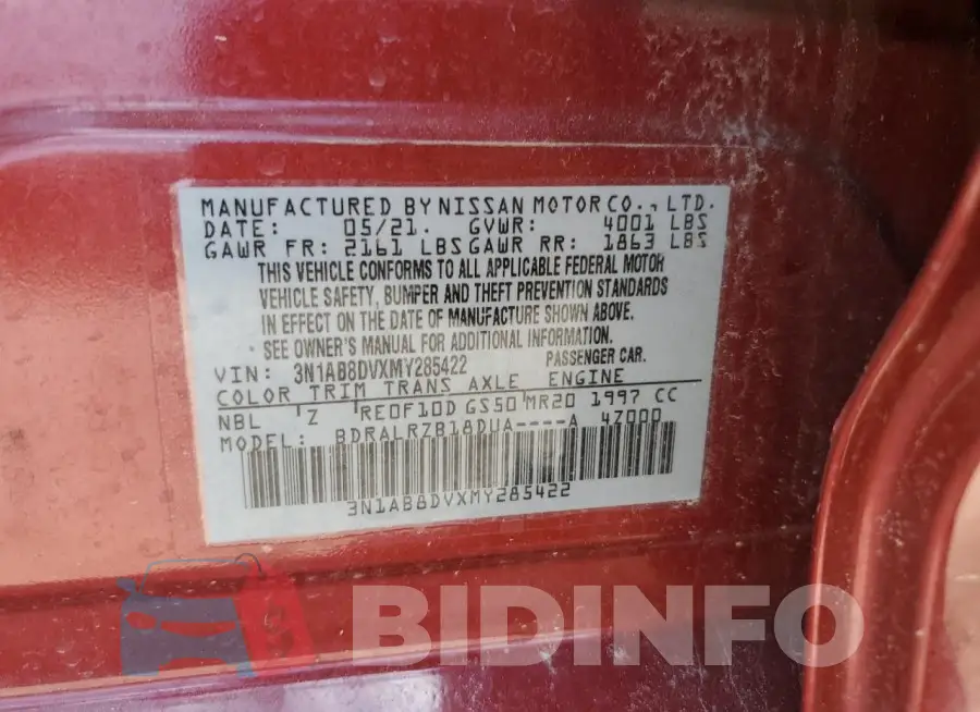 3N1AB8DVXMY285422 Photo# 12