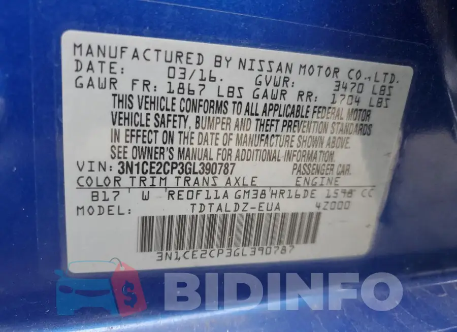 3N1CE2CP3GL390787 Photo# 13