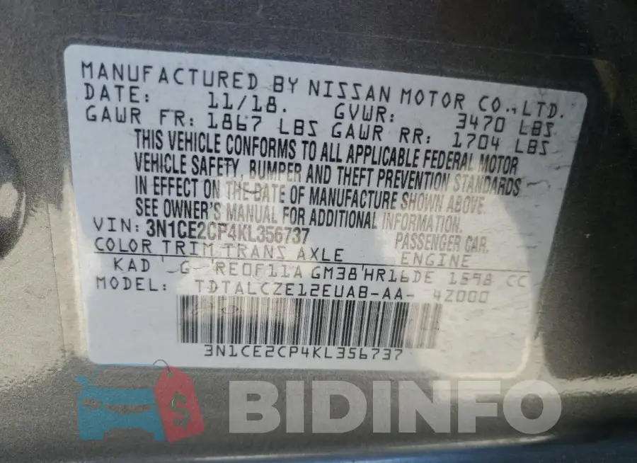 3N1CE2CP4KL356737 Photo# 13