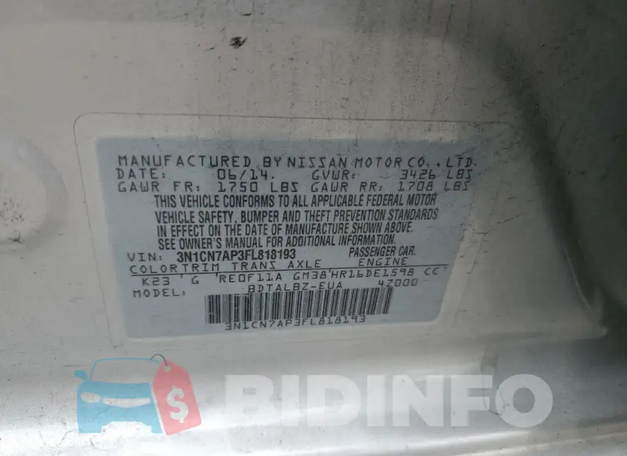 3N1CN7AP3FL818193 Photo# 12