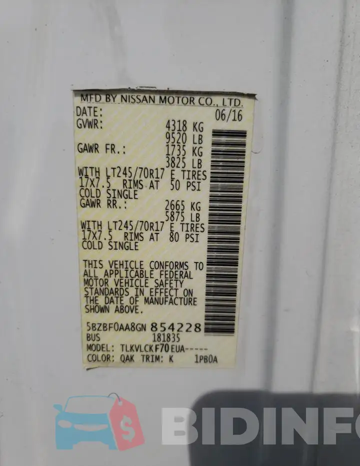 5BZBF0AA8GN854228 Photo# 13