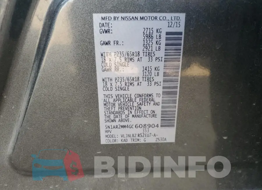 5N1AR2MM4GC608904 Photo# 13