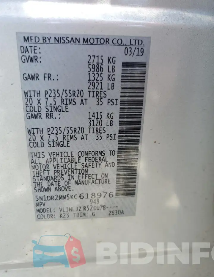5N1DR2MM5KC618976 Photo# 14