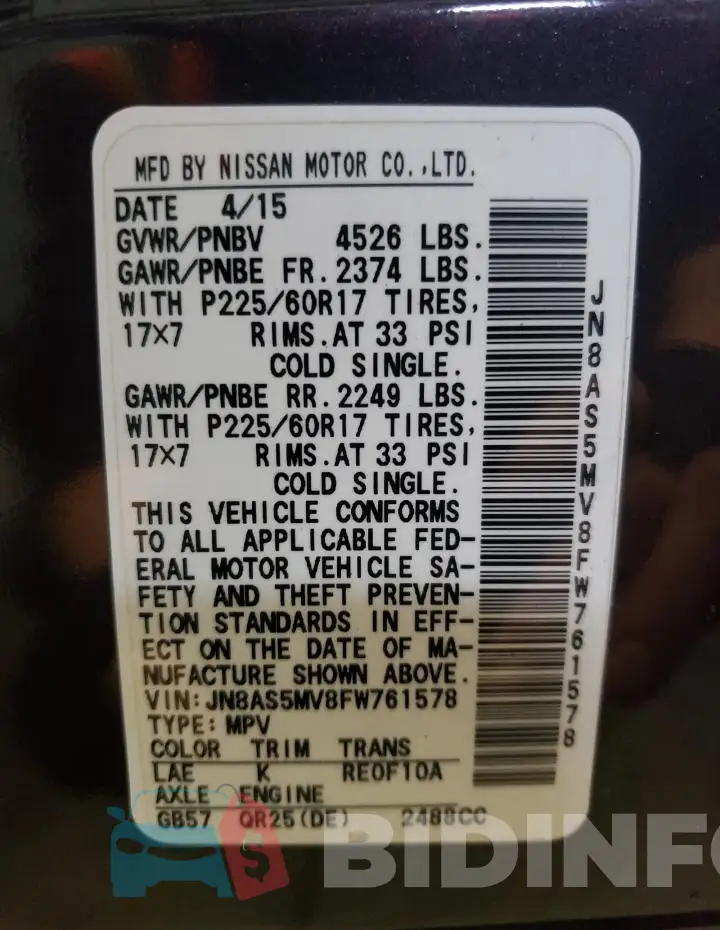 JN8AS5MV8FW761578 Photo# 13