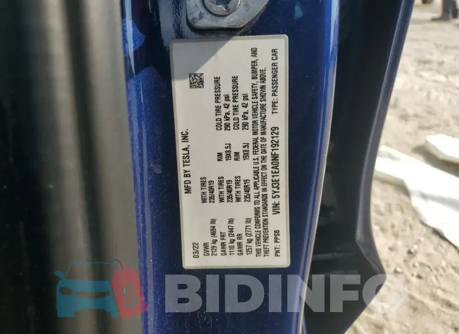 5YJ3E1EA0NF192129 Photo# 13