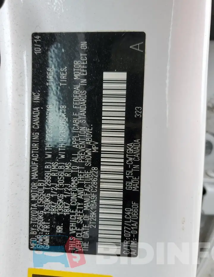 2T2BK1BA9FC286228 Photo# 14