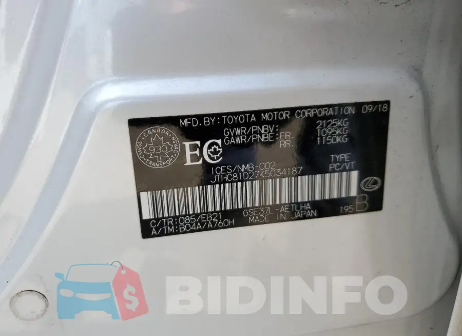 JTHC81D27K5034187 Photo# 12