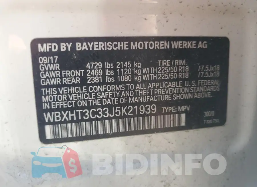 WBXHT3C33J5K21939 Photo# 13