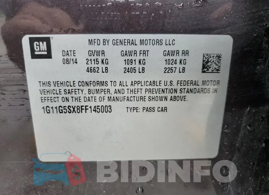 1G11G5SX8FF145003 Photo# 12