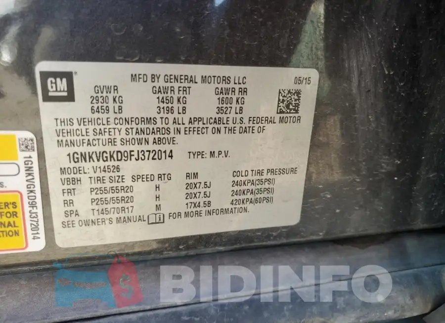 1GNKVGKD9FJ372014 Photo# 13
