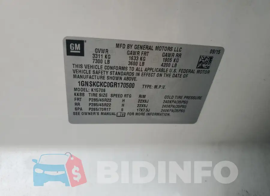 1GNSKCKC0GR170500 Photo# 13