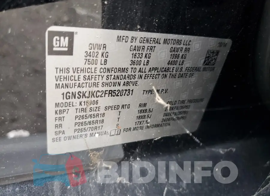 1GNSKJKC2FR520731 Photo# 13