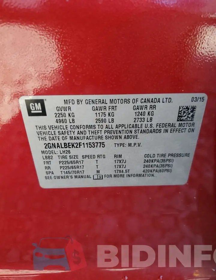2GNALBEK2F1153775 Photo# 13