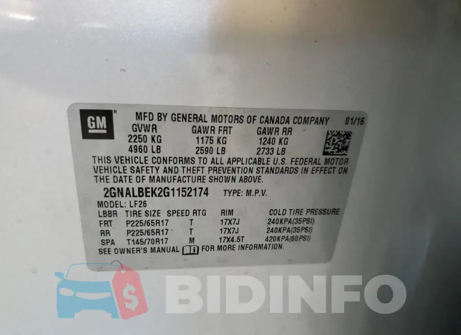 2GNALBEK2G1152174 Photo# 12