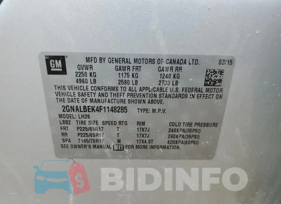2GNALBEK4F1148285 Photo# 13