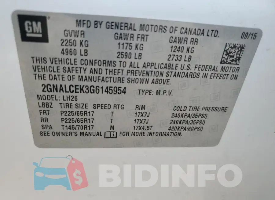 2GNALCEK3G6145954 Photo# 14