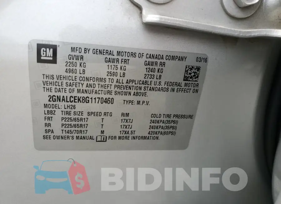 2GNALCEK8G1170460 Photo# 13