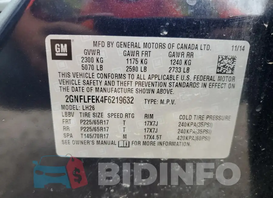 2GNFLFEK4F6219632 Photo# 13