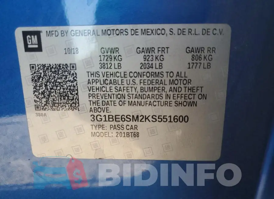 3G1BE6SM2KS551600 Photo# 13