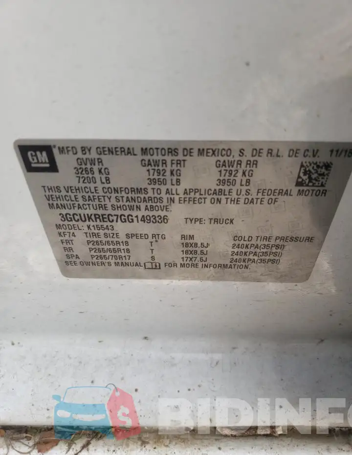 3GCUKREC7GG149336 Photo# 12