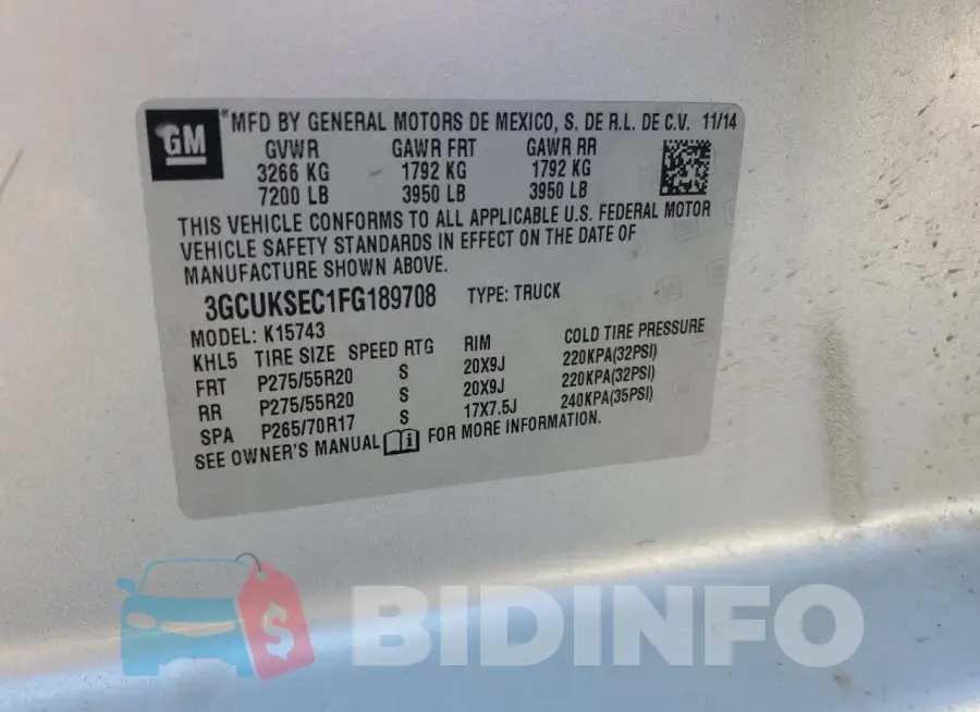 3GCUKSEC1FG189708 Photo# 12
