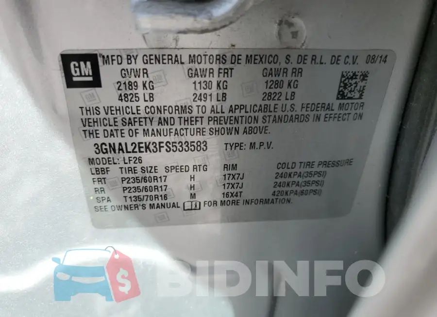 3GNAL2EK3FS533583 Photo# 13