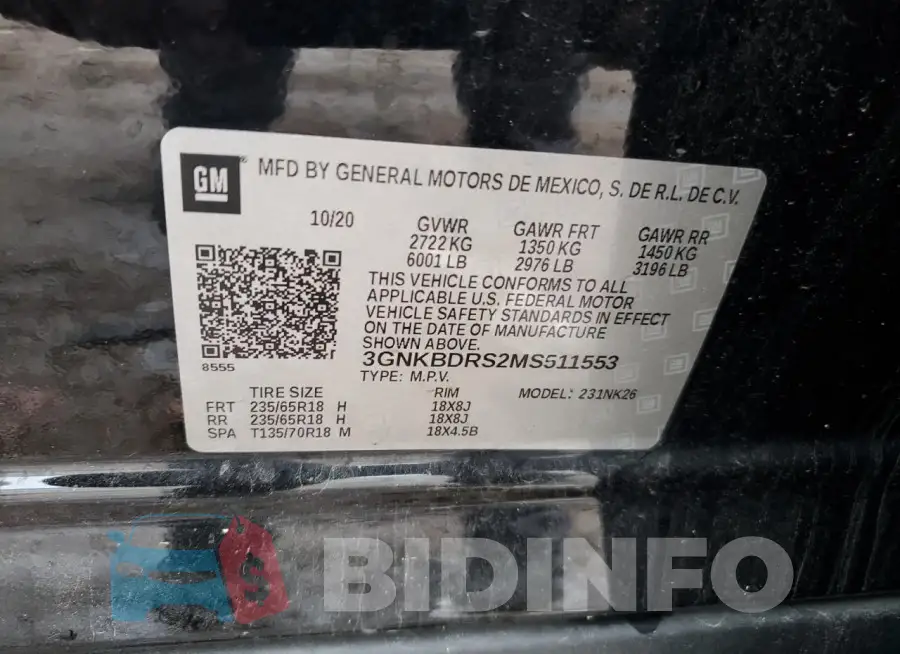 3GNKBDRS2MS511553 Photo# 14