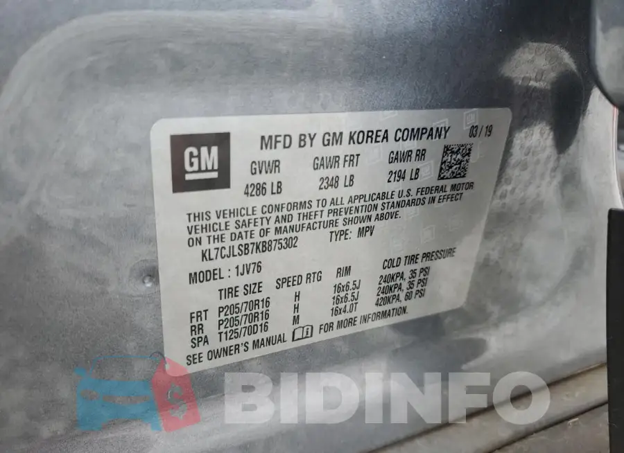 KL7CJLSB7KB875302 Photo# 14