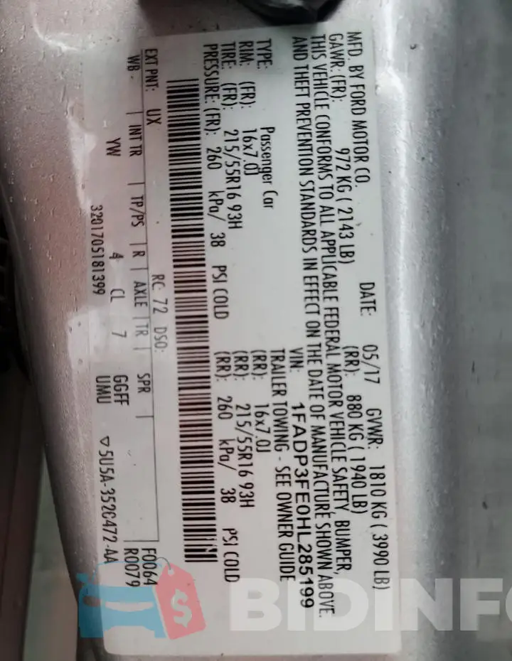 1FADP3FE0HL285199 Photo# 12