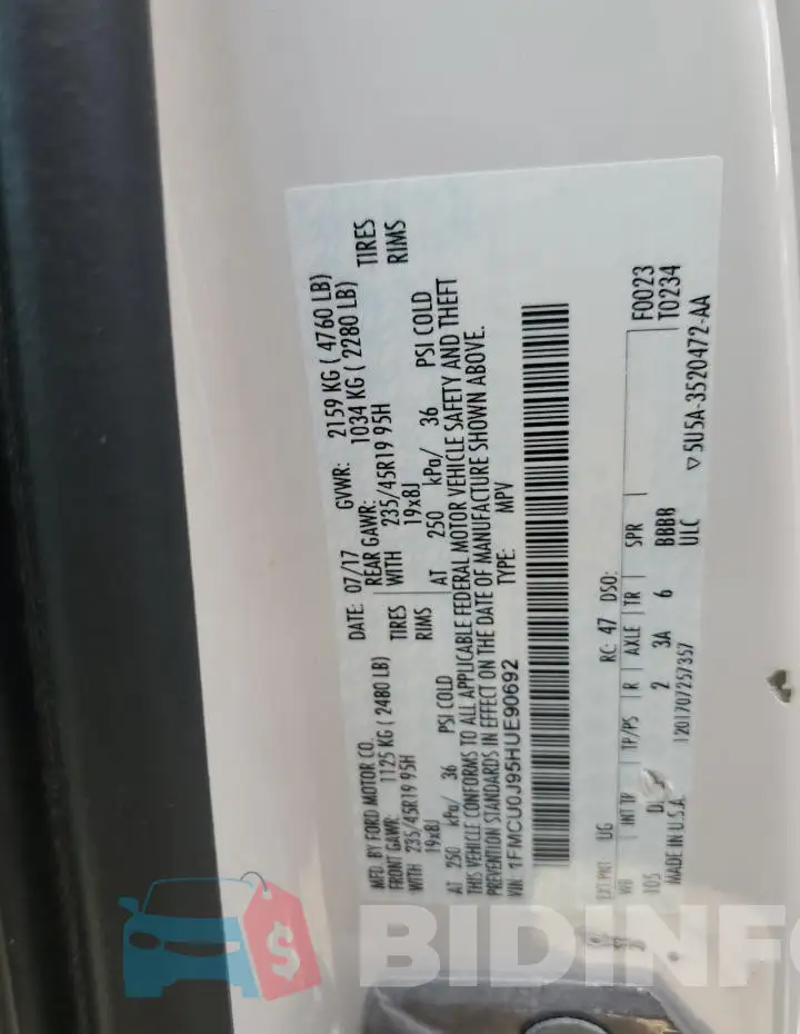 1FMCU0J95HUE90692 Photo# 13