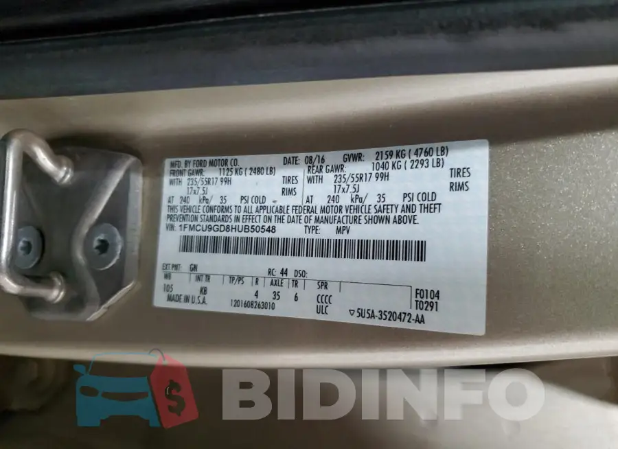 1FMCU9GD8HUB50548 Photo# 13