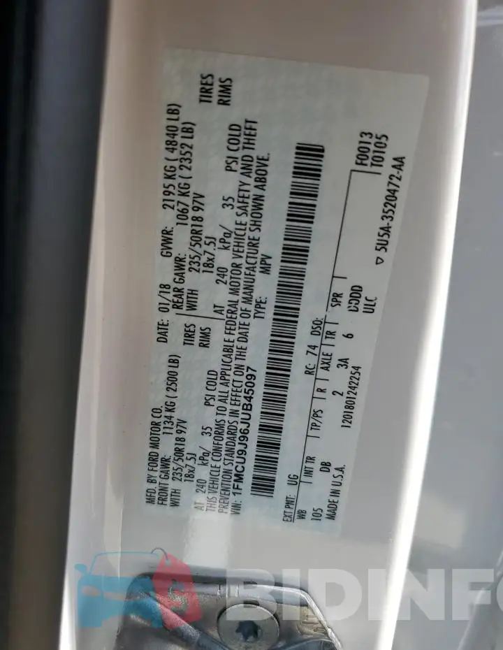 1FMCU9J96JUB45097 Photo# 13