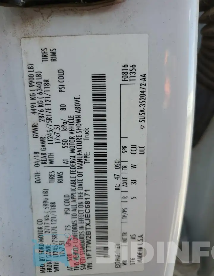 1FT7W2BTXJEC68171 Photo# 13