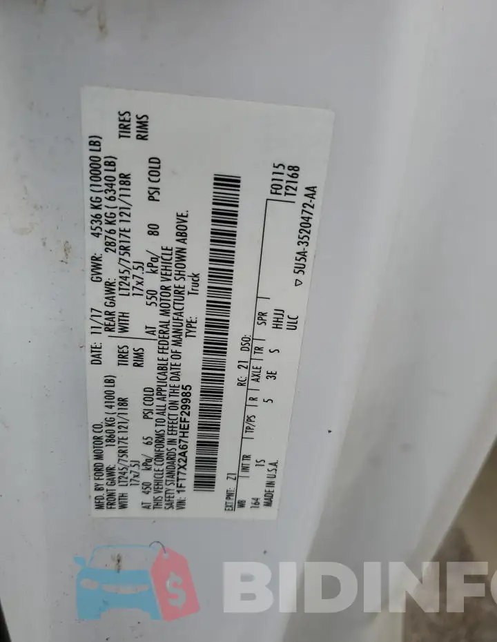 1FT7X2A67HEF29985 Photo# 13