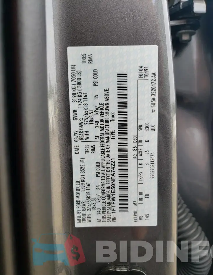 1FTFW1E50NFA74221 Photo# 12